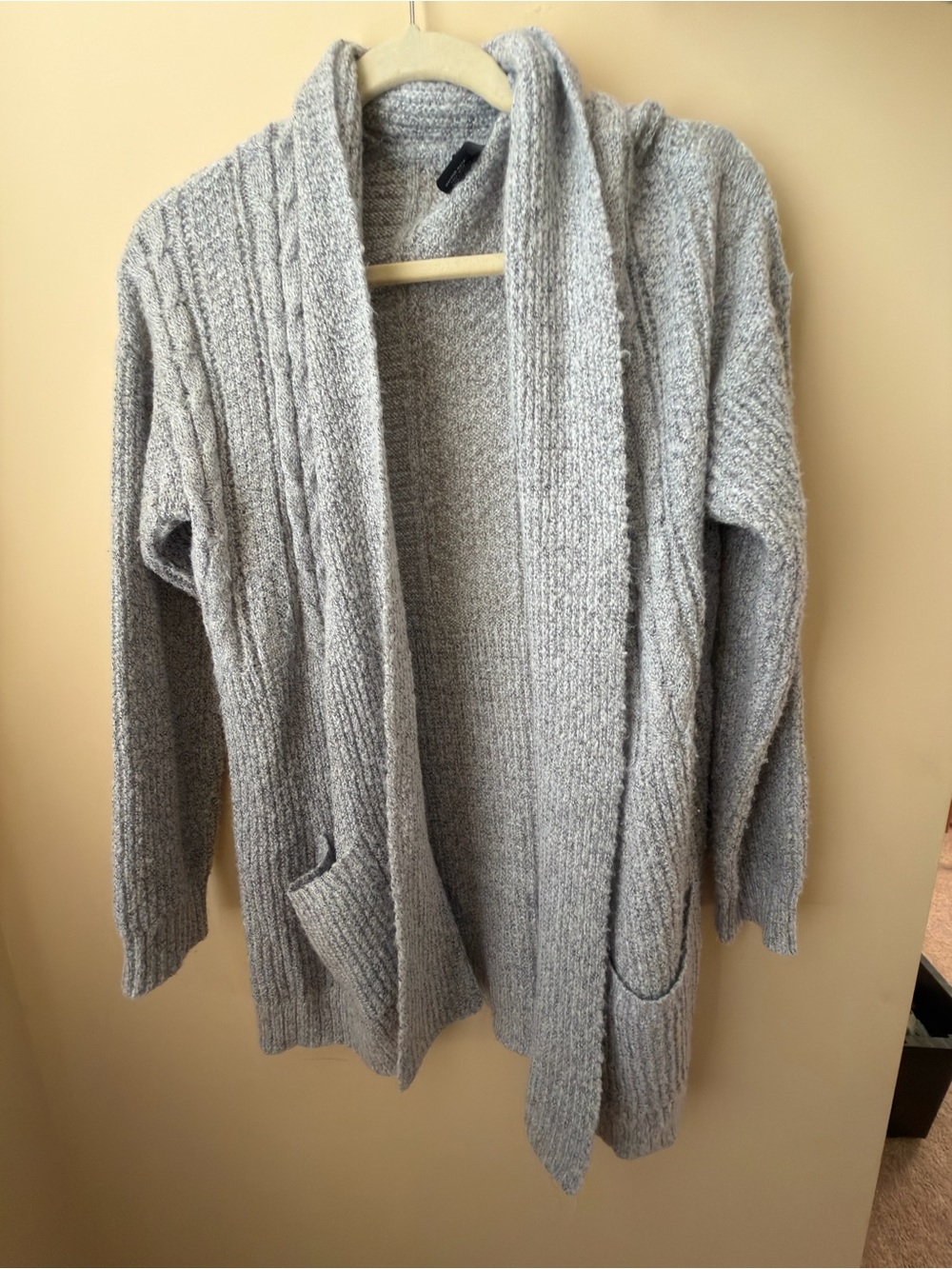 new directions Light Gray Open-Front Cable Knit Cardigan